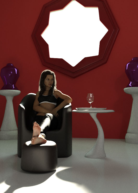Victoria 7 rendered, sitting in the "star room" modeled in lightwave.